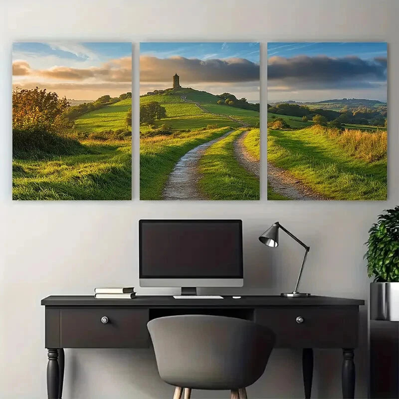 3pcs Somerset Levels Mendip Hills Glastonbury Tor Metal Print Ready to Hang Art - Bella Home Decor