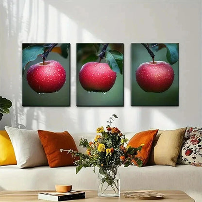 3pcs Fresh Red Apple Nature Fruit Modern Perfect Wall Art Set Canvas Framed 60x90cm - High Quality Print 100% Australian Made Wall Canvas Ready to Hang - Bella Home Decor