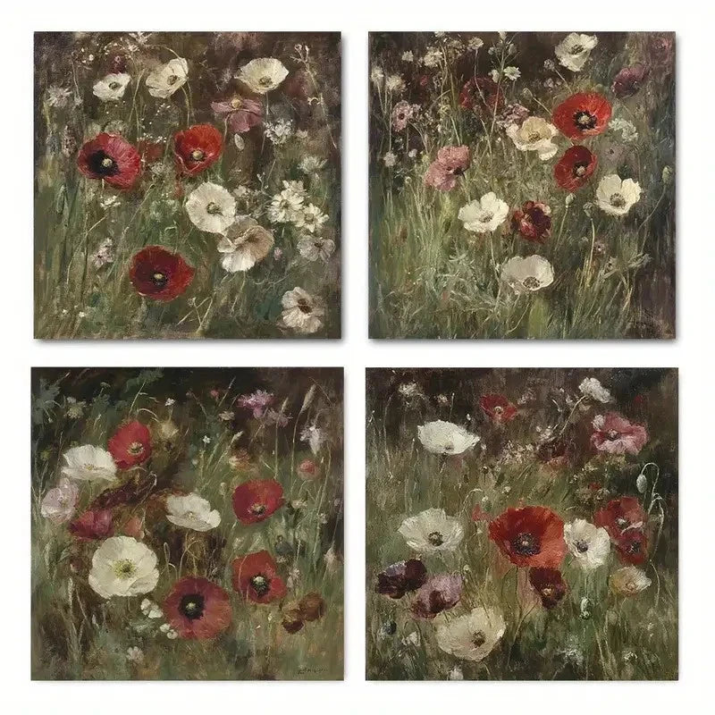 4pcs Elegant Flora Charming Floral theme  Wall Art Canvas Framed