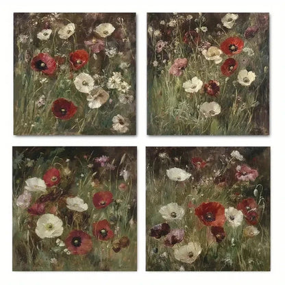 4pcs Elegant Flora Charming Floral theme  Wall Art Canvas Framed