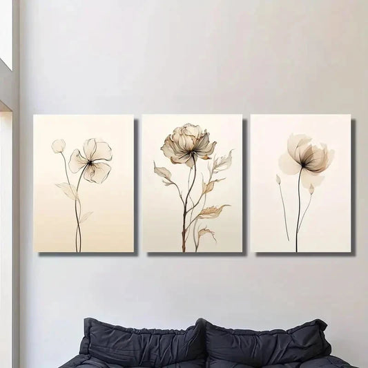 3pcs Retro minimalist floral illustration,Metal Print Ready to Hang Art