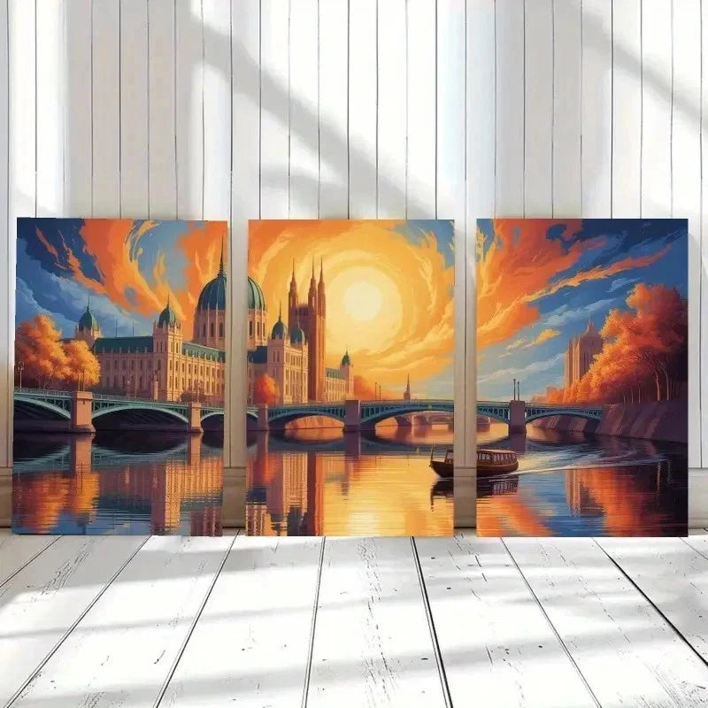 3pcs Autumn River impressionist Style Wall Art Canvas wall Art Set Canvas Framed 50x70cm - High Quality Print 100% Australian Made Wall Canvas Ready to Hang - Bella Home Decor
