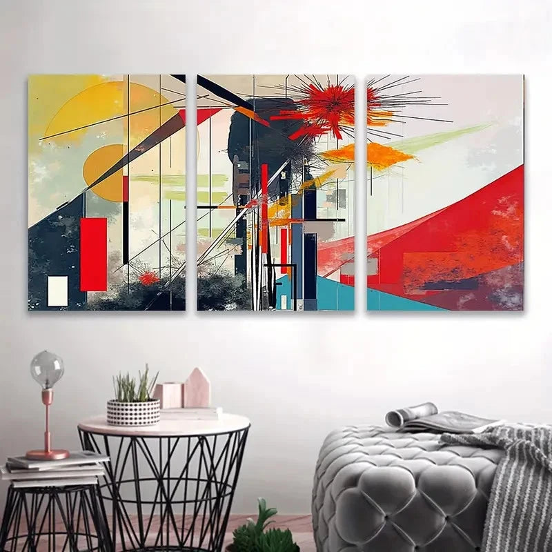 3pcs Color Abstract Design Wall Art Set Canvas Framed 50x70cm - High Quality Print 100% Australian Made Wall Canvas Ready to Hang - Bella Home Decor