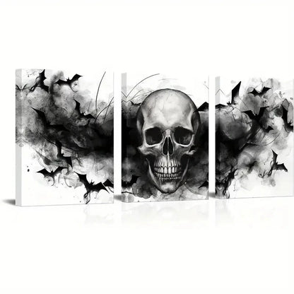 3pcs Gothic Skull Spooky Halloween Decor  Wall Art Set Canvas Framed 60x90cm - High Quality Print 100% Australian Made Wall Canvas Ready to Hang