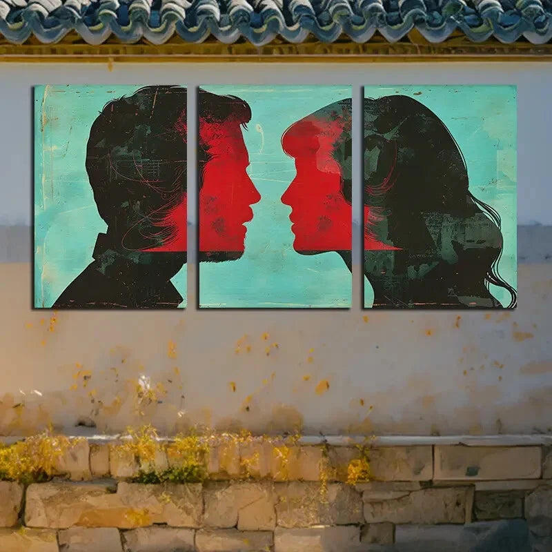 3pcs Men and Women facing each other Illustration Metal Print Ready to Hang Art - Bella Home Decor