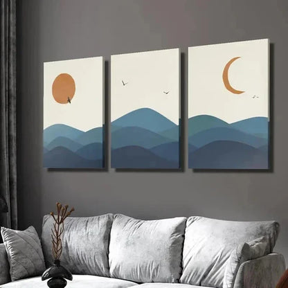 3pcs Birds Sunset Moon & Mountain Landscape Wall Art Set Canvas Unframed - High Quality Print 100% Australian Made Wall Canvas - Bella Home Decor