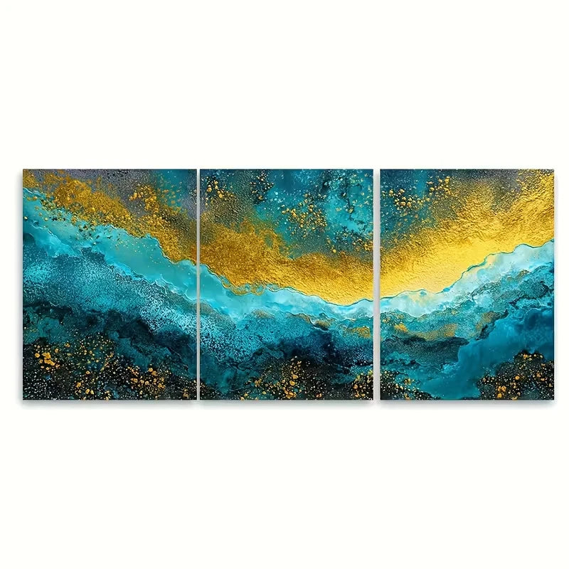 3pcs Abstract Coastal Seascape Sunrise Painting Metal Print Ready to Hang Art - Bella Home Decor