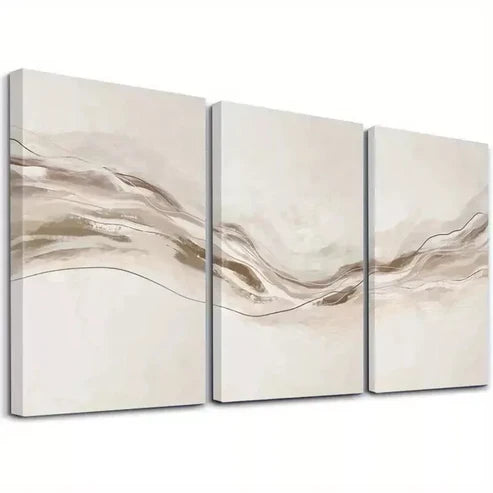 3pcs Beige Wavy Lines Artwork  Art Set Canvas Unframed - High Quality Print 100% Australian Made Wall Canvas - Bella Home Decor