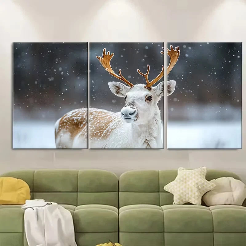 3pcs Majestic White Reindeer Metal Print Ready to Hang Art