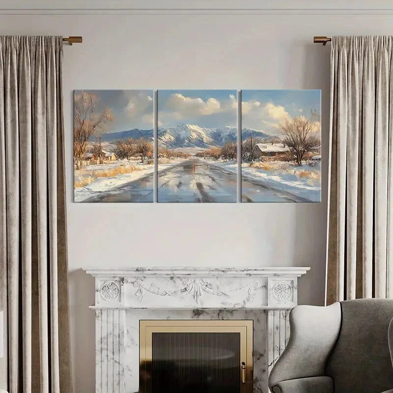 3pcs Snowy Landscape Mountain Range Winter Scene Metal Print Ready to Hang Art - Bella Home Decor