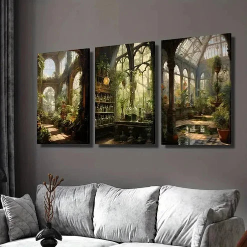 3pcs Exotic Floral Botanical Greenhouse Wall Art Set Canvas Unframed - High Quality Print 100% Australian Made Wall Canvas