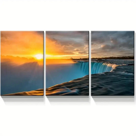 3pcs Green Niagara Falls Cliff Waterfall Metal Print Ready to Hang Art