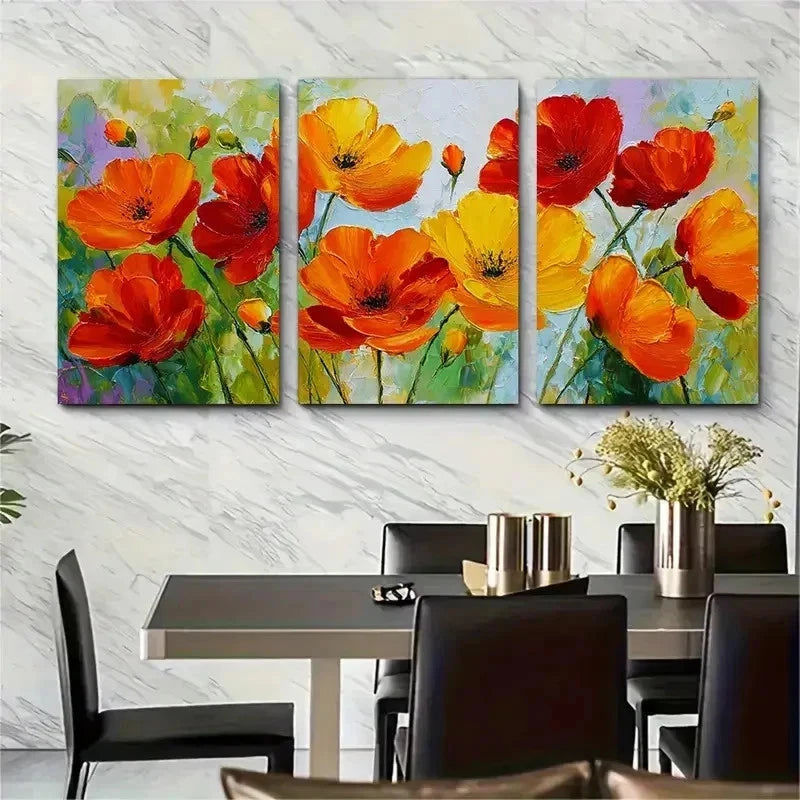 3pcs Blooming Flower Colorful Flower Perfect Wall Art Set Canvas Framed 50x70cm - High Quality Print 100% Australian Made Wall Canvas Ready to Hang - Bella Home Decor