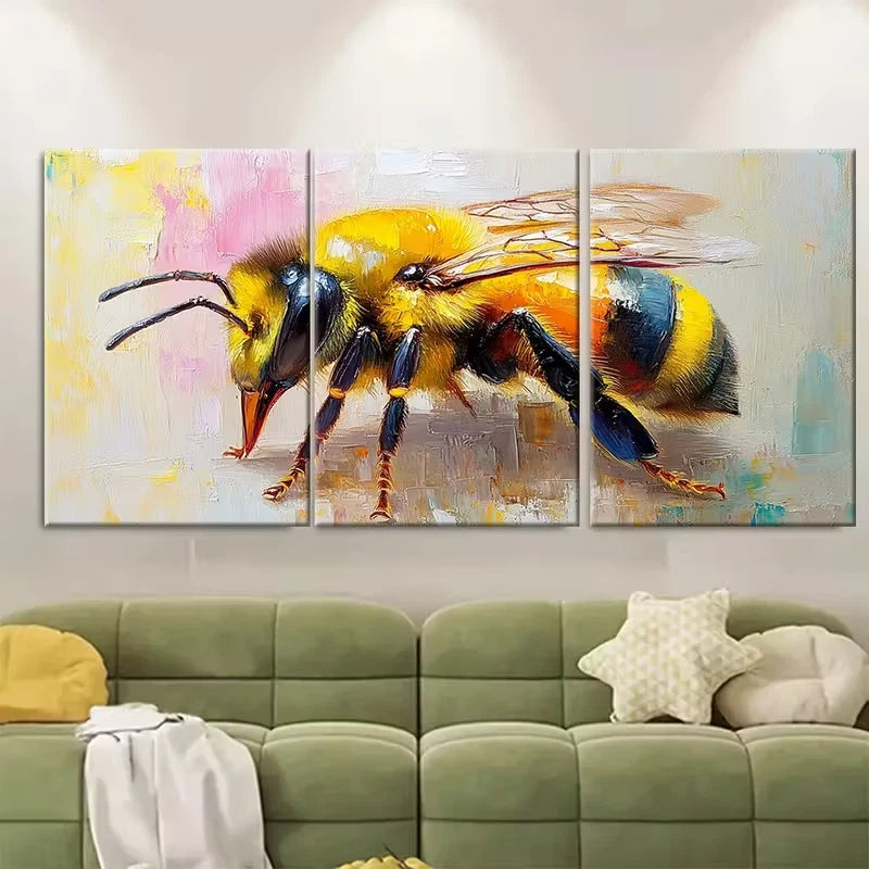 3pcs Bee Painting Honeybee Metal Print Ready to Hang Art - Bella Home Decor