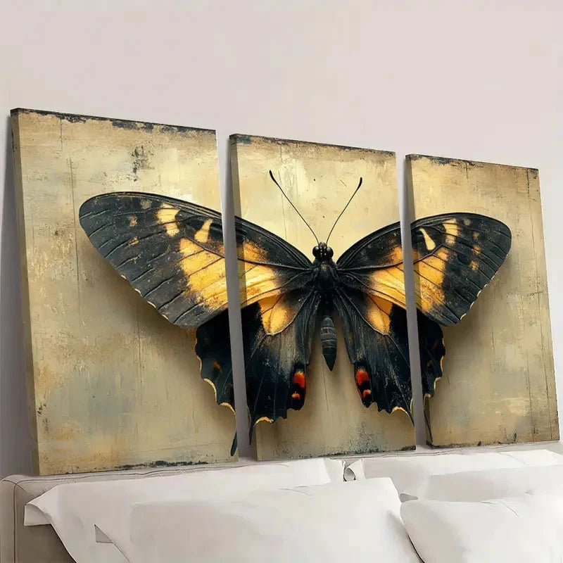 3pcs Vintage Butterfly & Leaf  VBL  Framed Wall Art Set Canvas Framed 50x70cm - High Quality Print 100% Australian Made Wall Canvas Ready to Hang - Bella Home Decor