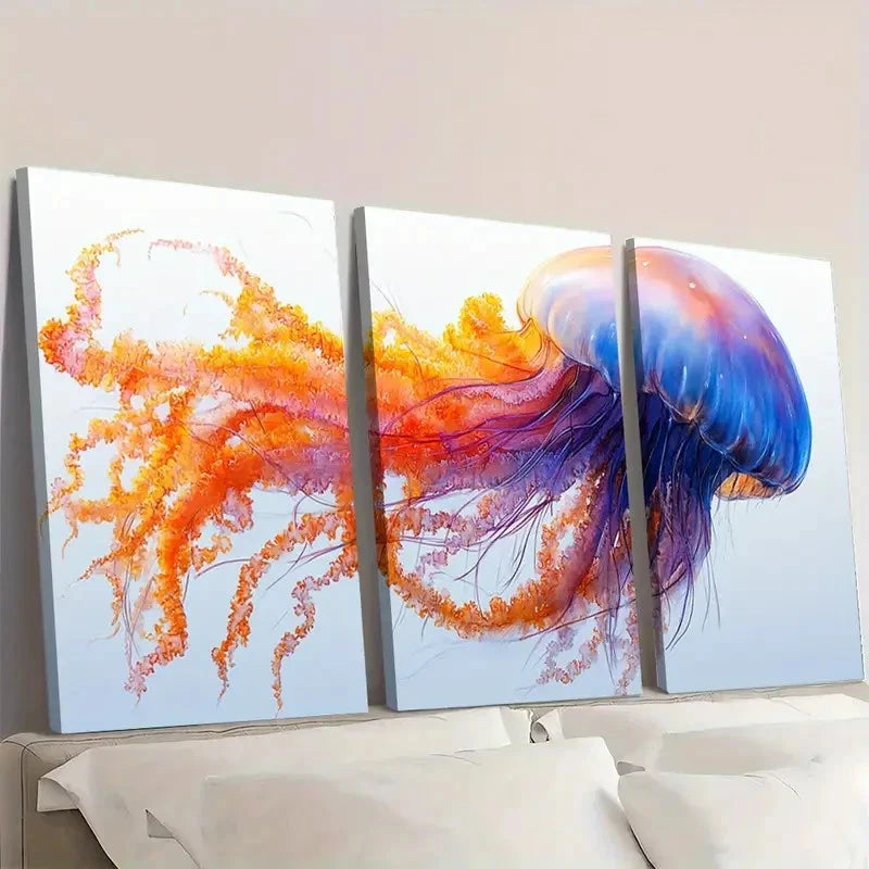 3pcs Jellyfish   Beach House JE  Wall Art Set Canvas Framed 60x90cm - High Quality Print 100% Australian Made Wall Canvas Ready to Hang