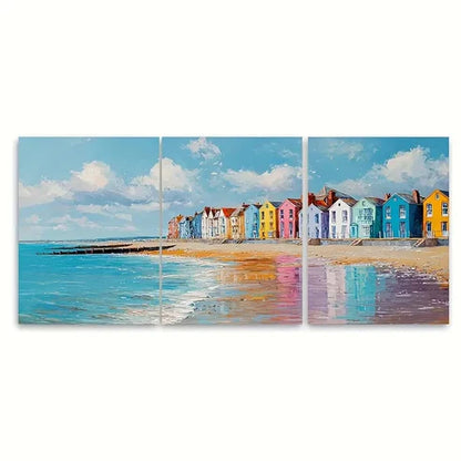 3pcs Worthing West Sussex Coastal Illustration Wall Art Canvas Unframed - High Quality Print 100% Australian Made Wall Canvas