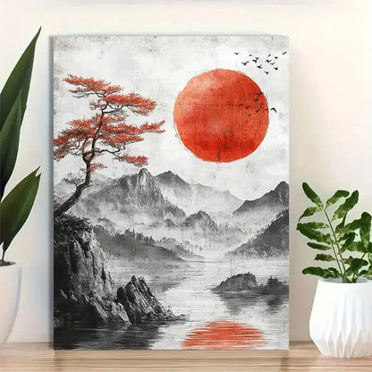 Beautiful Flowing Lines & Mountain Landscape Painting 40x60cm Metal Print Ready to Hang