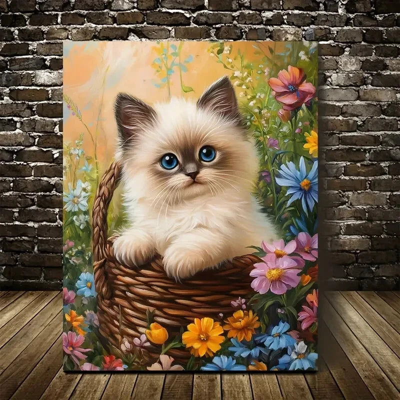 Beautiful Adorable Birman Kitten Vibrant Painting 40x60cm Metal Print Ready to Hang