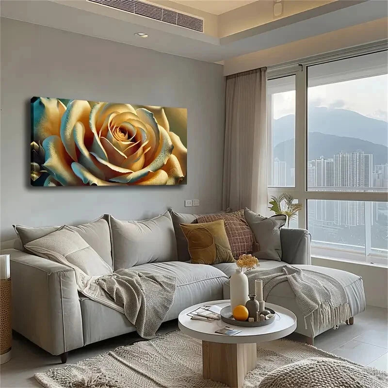 Bohemian Style Golden Rose Wall Art Canvas Office Home Room Framed 120x60cm - Bella Home Decor