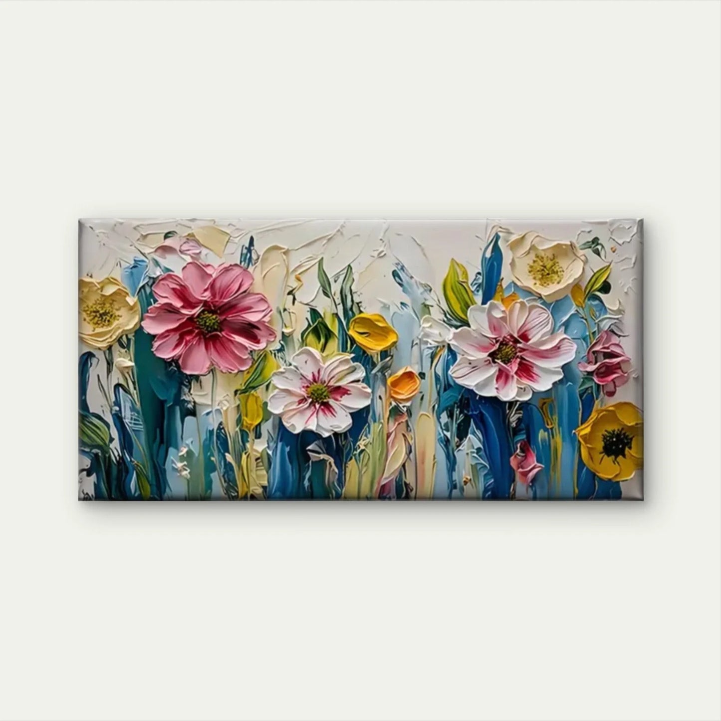 Flowers Abstract Colors White Wall Art Canvas Office Home Room Framed 120x60cm