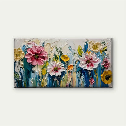 Flowers Abstract Colors White Wall Art Canvas Office Home Room Framed 120x60cm