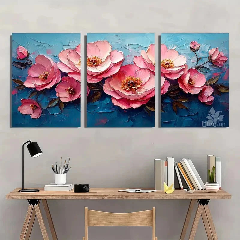 3pcs Peonies Impasto Oil Painting Floral Art Metal Print Ready to Hang Art