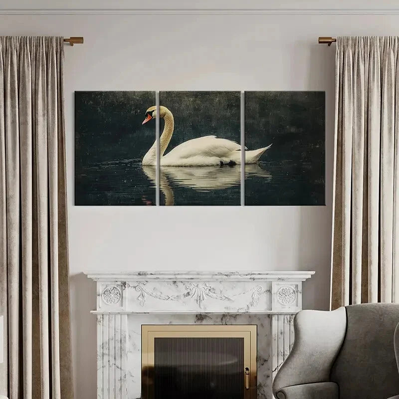 3pcs Elegant Swan Water Reflection Poster Metal Print Ready to Hang Art - Bella Home Decor
