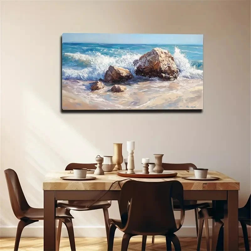 The Reefs By The Seaside Waves Wall Art Canvas Office Home Room Framed 120x60cm