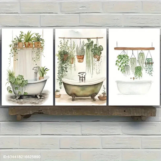 3pcs Botanical Bathtub Print Hanging Botanical Metal Print Ready to Hang Art