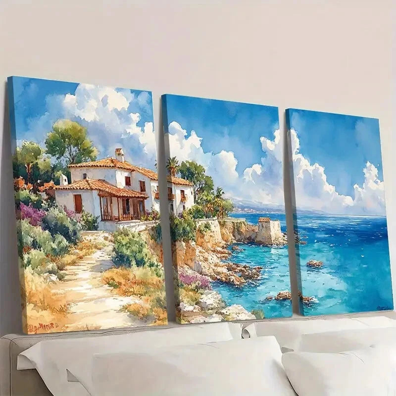 3pcs Coastal Landscape with Turquoise Waters Wall Art Set Canvas Framed 50x70cm - High Quality Print 100% Australian Made Wall Canvas Ready to Hang - Bella Home Decor