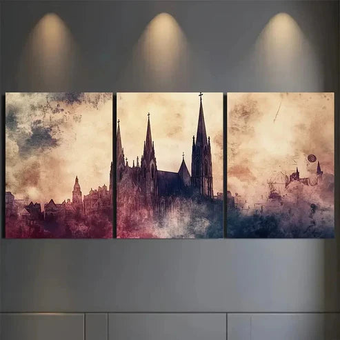 3pcs Gothic Cathedral Under a Stormy Sky Wall Art Canvas Unframed – High Quality Print 100% Australian Made Wall Canvas - Bella Home Decor