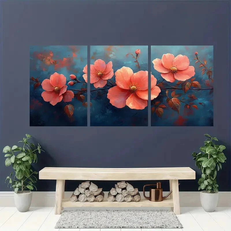 3pcs Elegant Pink Rose Flower Design Metal Print Ready to Hang Art - Bella Home Decor