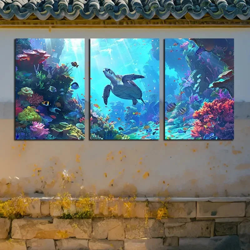 3pcs Tropical Sea Life and Coral Reef Scenes Metal Print Ready to Hang Art - Bella Home Decor