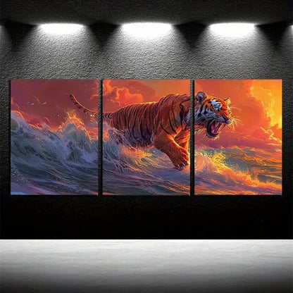 3pcs Vibrant Majestic Tiger Seascape Metal Print Ready to Hang Art - Bella Home Decor