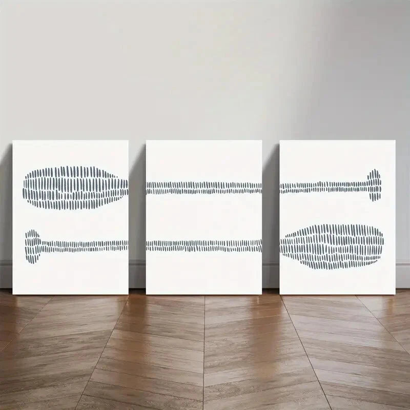 3pcs Blue and White Coastal Paddle Designs Metal Print Ready to Hang Art