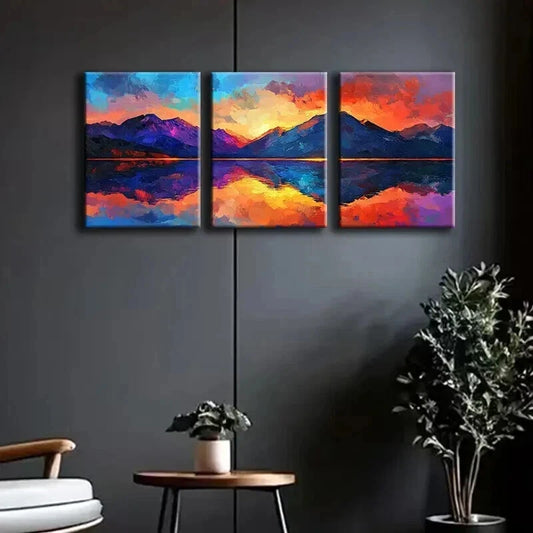 3pcs A Beautiful Painting of the Mountains Wall Art Set Canvas Framed 50x70cm - High Quality Print 100% Australian Made Wall Canvas Ready to Hang