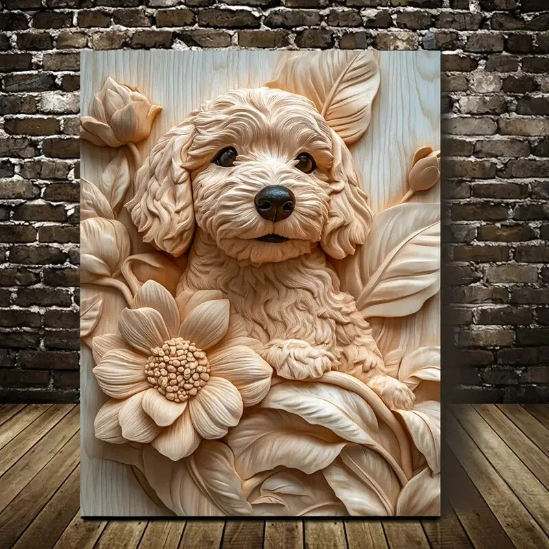 Apricot Cockapoo Surrounded by Heart Painting 40x60cm Metal Print Ready to Hang - Bella Home Decor