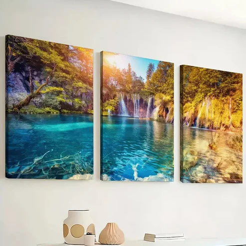 3pcs Lake Forest Nature Scenery Wall Art Canvas Unframed - High Quality Print 100% Australian Made Wall Canvas