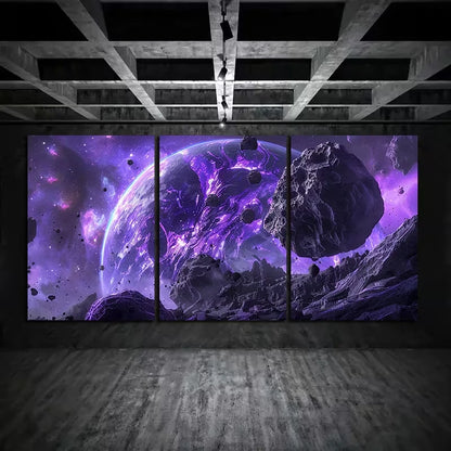 3pcs Alien Planet And Asteroid Belt Metal Print Ready to Hang Art