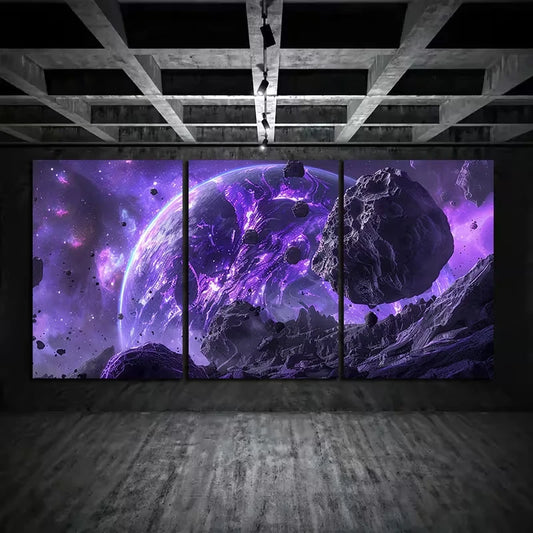 3pcs Alien Planet And Asteroid Belt Metal Print Ready to Hang Art
