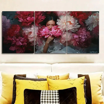 3pcs Elegant Pink and Red Peony Wall Art Set Canvas Unframed - High Quality Print 100% Australian Made Wall Canvas
