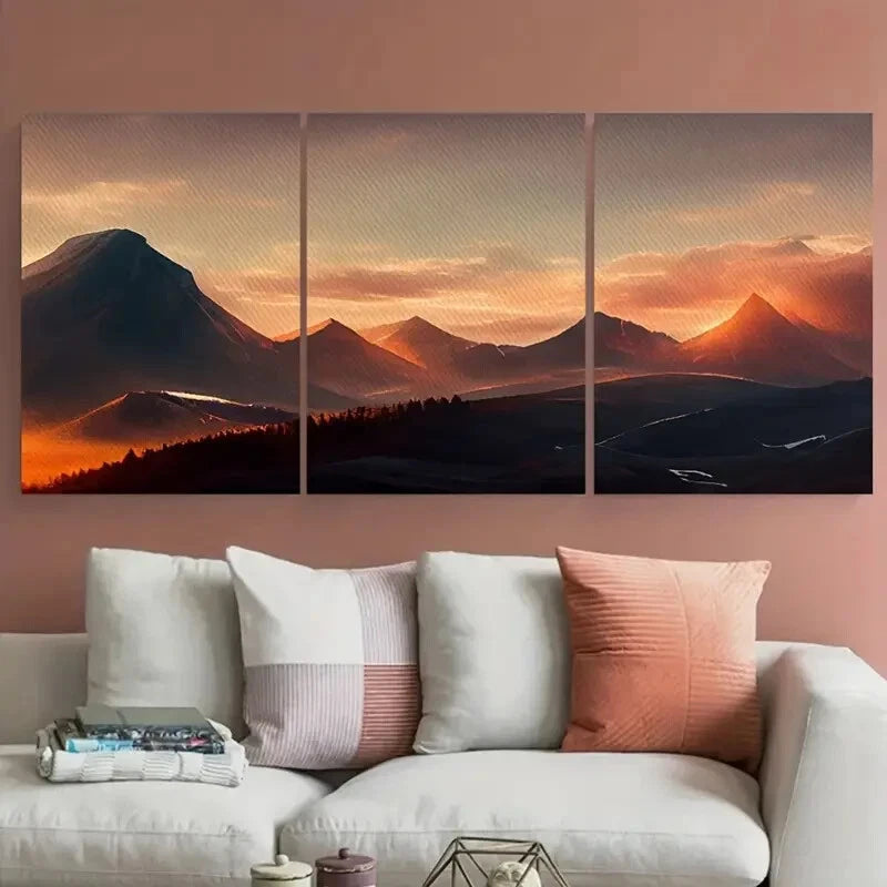 3pcs Sunset Scenery with Mountains and Sky Metal Print Ready to Hang Art - Bella Home Decor