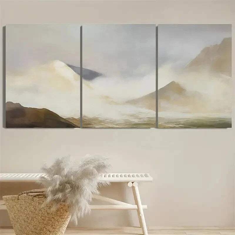3pcs Modern Neutral Design of Three Mountains Metal Print Ready to Hang Art - Bella Home Decor