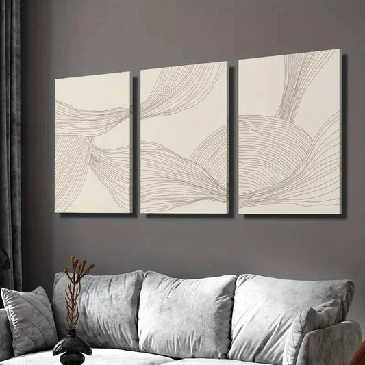 3pcs Bohemian Abstract Line Minimalist Wall Art Set Canvas Framed 40x60cm - High Quality Print 100% Australian Made Wall Canvas Ready to Hang