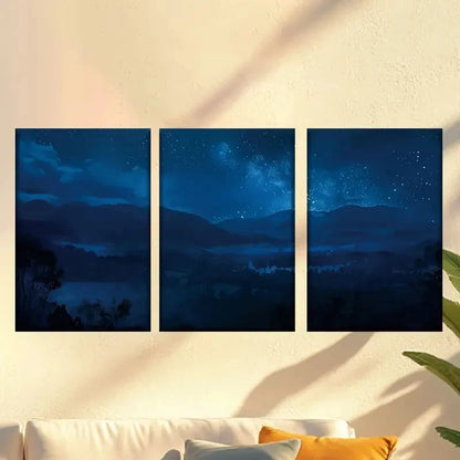 3pcs Encaustic Misty Dark Forest Night Sky 60x90cm - High Quality Print 100% Australian Made Wall Canvas Ready to Hang