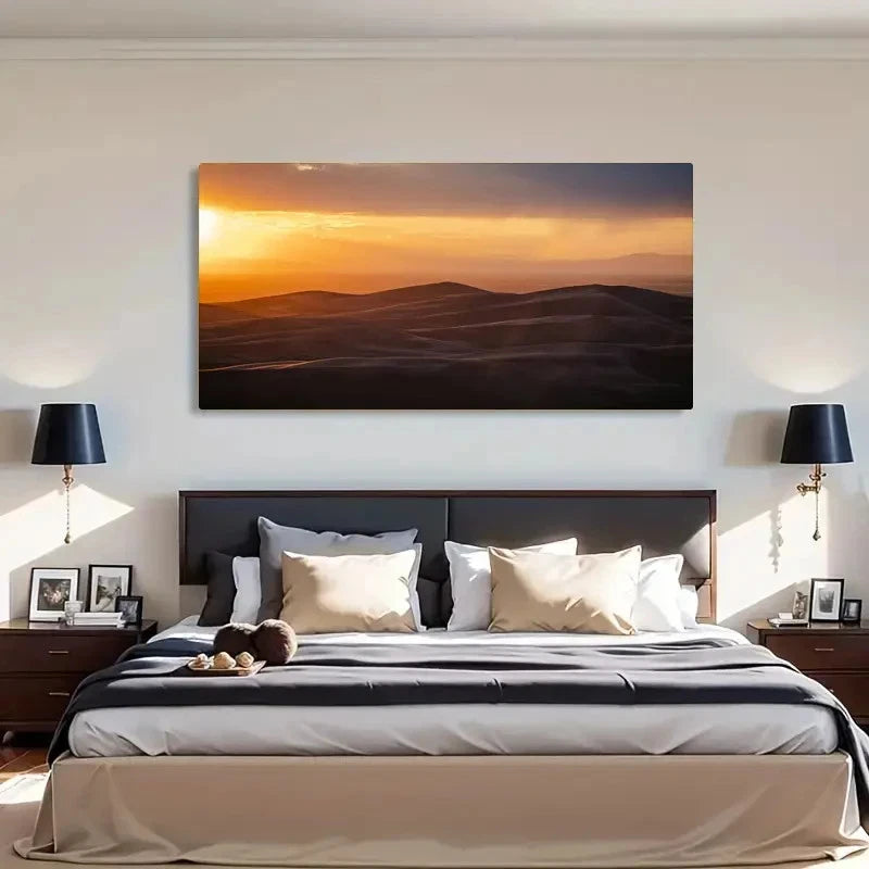 Sunset Over Sand Dunes Nature Wall Art Canvas Office Home Room Framed 120x60cm