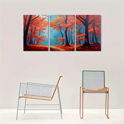 3pcs Autumn Forest Vibrant Falling Leaves Metal Print Ready to Hang Art - Bella Home Decor