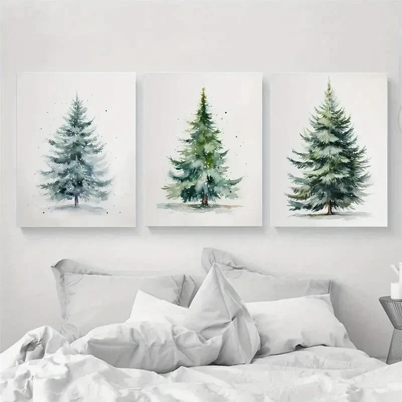 3pcs Christmas Tree Evergreen Wall Art Metal Print Ready to Hang Art - Bella Home Decor