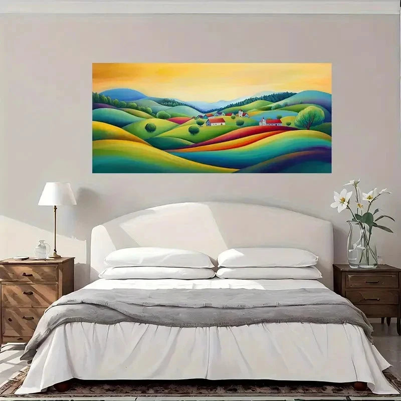 Hills And Houses Wall Art Canvas Office Home Room Framed 120x60cm